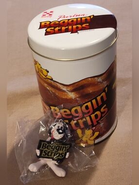 Vintage 90's & NEW!! Purina Beggin' Strips Collectible Tin with  Keychain